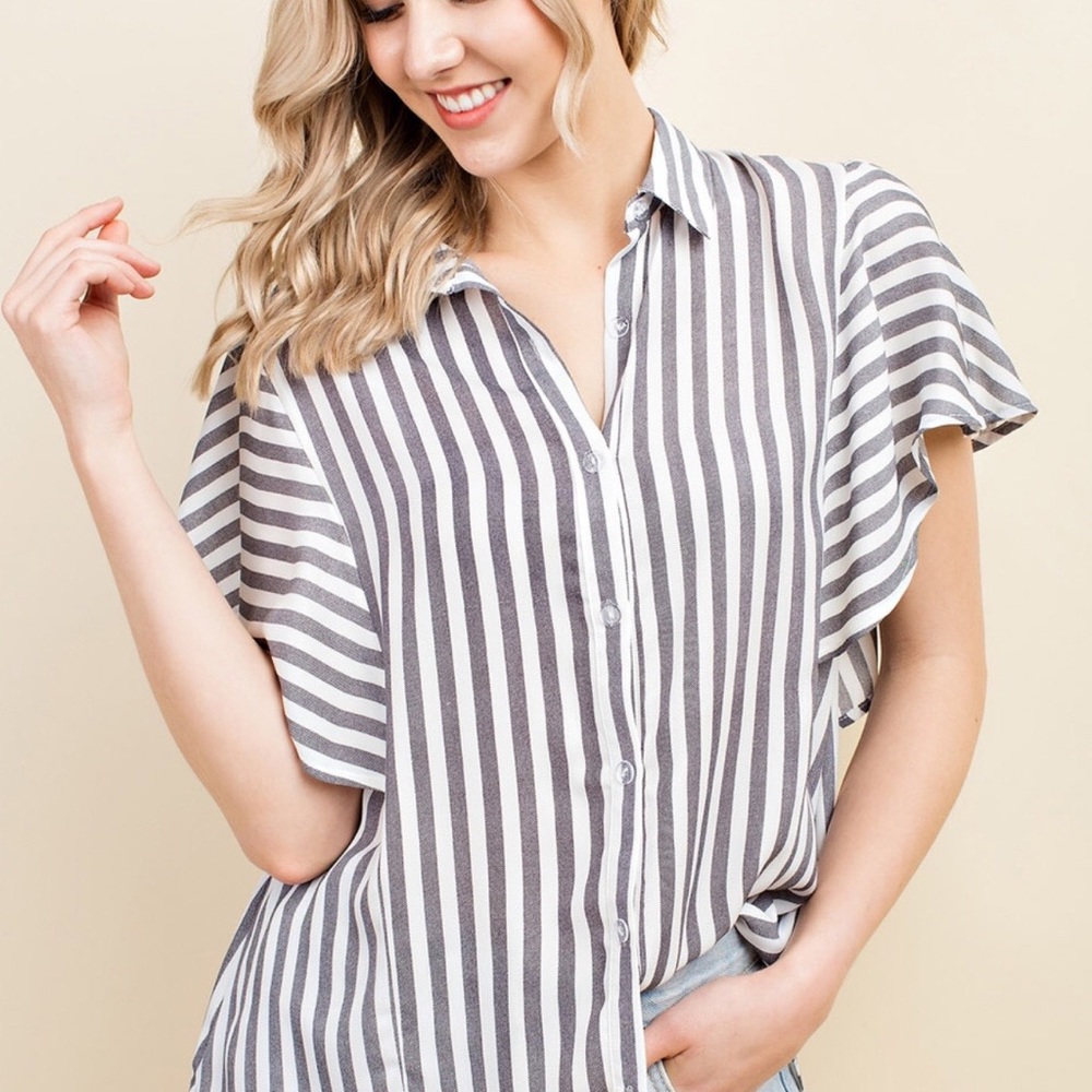 Striped Button Up Blouse - Picture 5 of 10